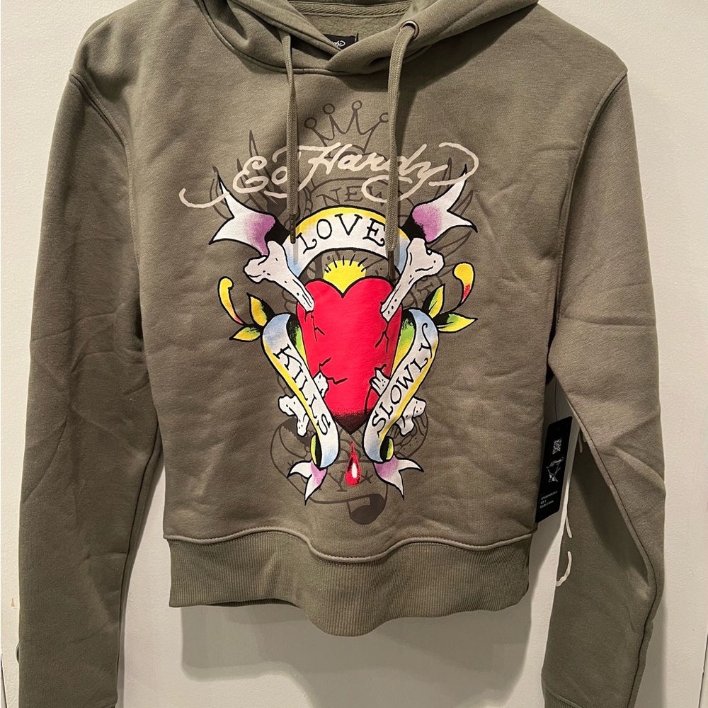 Ed Hardy Olive Green Graphic Hoodie NWT